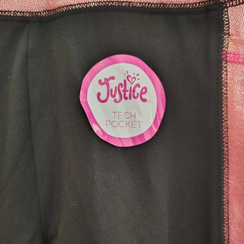 Justice girls side shine leggings in pink and black (size L)